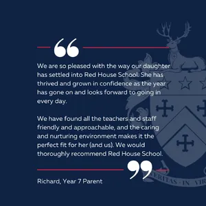 📢 At Red House, we are proud to provide a caring and nurturing environment where children thrive - it’s what makes us the perfect choice for families. But don’t just take our word for it…💬 Richard, Year 7 parent, said:
