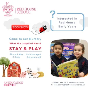 📢 Places for our popular Early Years Stay & Play event are filling up very fast. We only have 4 spaces left!📅 Thursday 9 May, 2-3pm.🐞 This event is a lovely way for families to find out more out our Early Years and spend time in our wonderful Nursery. The afternoon will be full of storytelling, singing, arts and crafts based on Julia Donaldson’s book ‘What the Ladybird Heard’.🧒 This is a free event for children aged 2-4 years old.🏫 To ensure children get the most enjoyment from the afternoon, numbers are limited to one adult per child. Booking is essential.👇 To book your place contact Sara Storm:
📧 sara.storm@redhouseschool.co.uk
📱 01642 553370 (option 1)
🌐 Link in bio😊 We look forward to welcoming you and your family to Red House.#StayAndPlay #RedHouseSchool #Norton #IndepedentSchool #IndependentSchoolNorthEast #Nursery #Reception #EarlyYears
